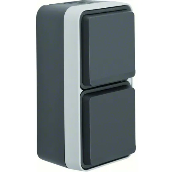 Berker W.1 Schuko dobbelt stikkontakt lodret IP55, grå