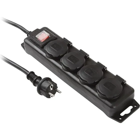 Forgrener jordet 4-udtag m/dæksel & afbryder 3 m IP44