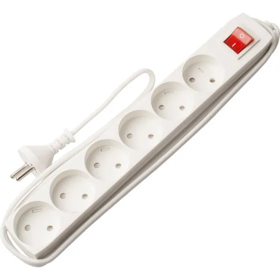 Elworks 6-stikdåse med afbryder 1,5 m – Hvid, børnesikret