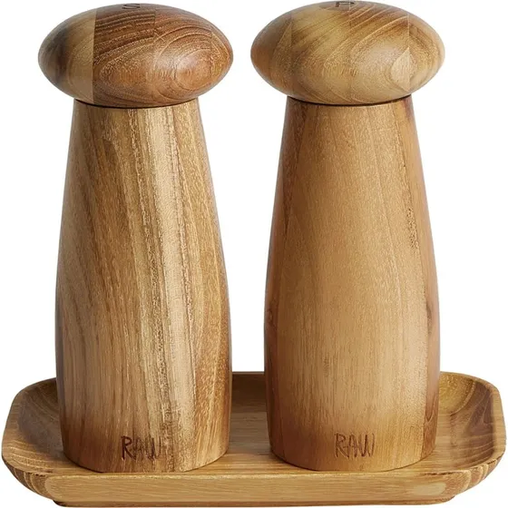 Aida RAW salt- & peberkværn sæt i teak med bakke