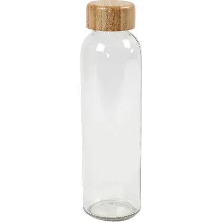 Glasvandflaske 500 ml med bambuslg - klar