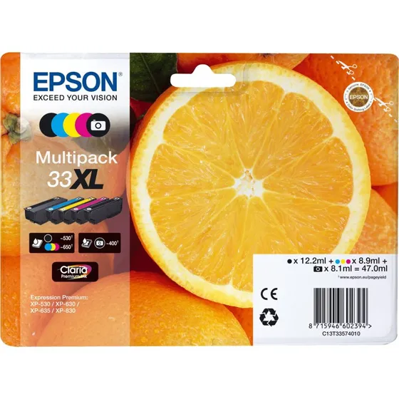 Epson 33XL Multipack 5-farver (sort, gul, cyan, magenta, foto-sort)