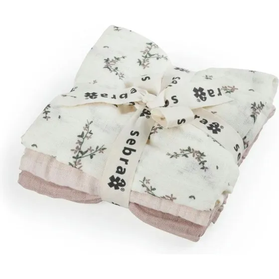 Sebra Powder Blossom Rose Muslin stofbleer 3-pak (75x75 cm)