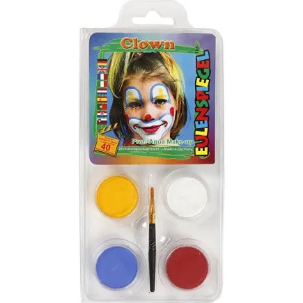 Eulenspiegel Ansigtsmaling Sminkesæt – 4 Farver (Klovn)
