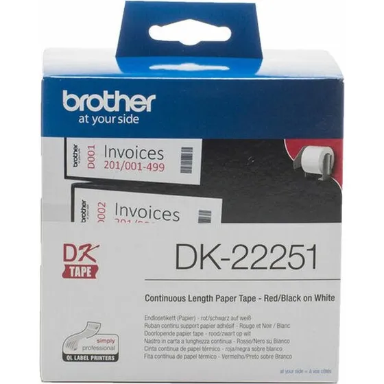 Brother DK-22251 etiketrulle 62 mm rd/sort p hvid