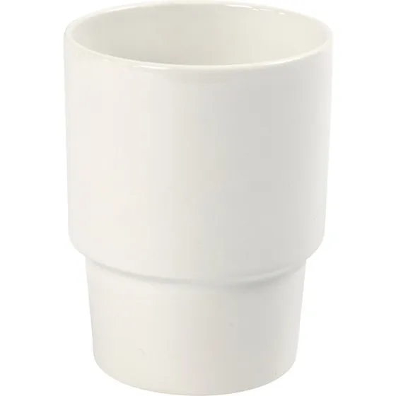 Hvidt glaseret porcelænskrus uden hank 11 x 8,5 cm