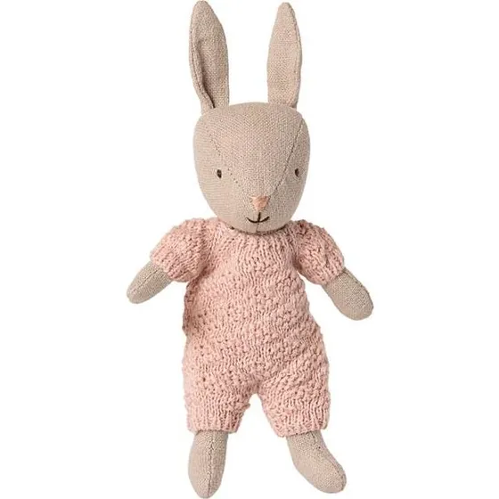 Maileg Micro Hare i strikket dragt – Sand/Rosa