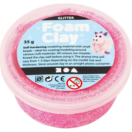 Foam Clay Glitter Pink 35 g  Modellervoks med glimmer