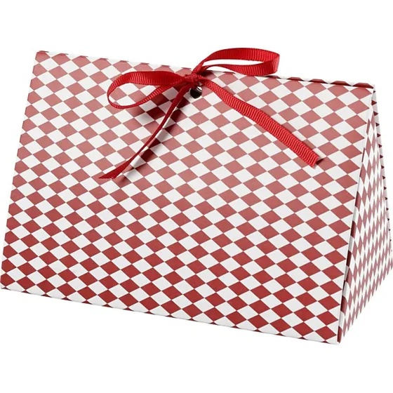 Gaveæske Harlekin 15x7x8 cm – 3 stk Rød/Hvid