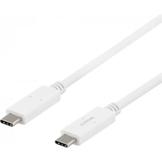 Deltaco USB-C kabel 1 m, 5 Gbit/s, 5 A – Hvid