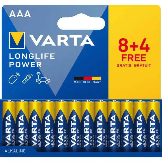 Varta Longlife Power AAA 12-pak (8+4) Alkaliske
