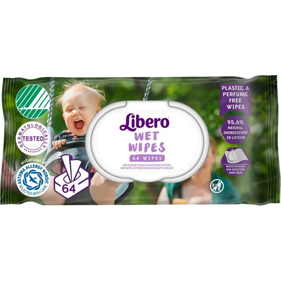 Libero Wet Wipes 64 stk – uparfumerede, svanemærkede