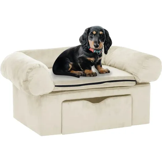 Hundesofa med skuffe 75x50x38 cm - Creme plys