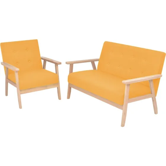 Sofasæt 2 dele i gul stof – lænestol + 2-personers sofa