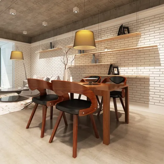 Spisebordsstole 4 stk. bjet tr & kunstlder, brun