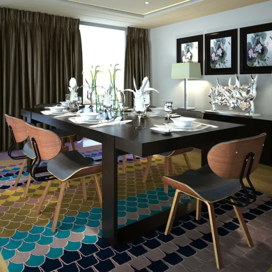 St 6 spisebordsstole i bjet tr med kunstlder