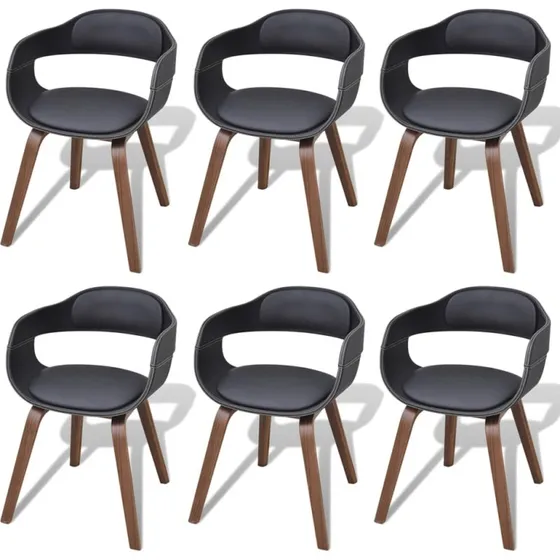 Spisebordsstole 6 stk. bjet tr & kunstlder, sort