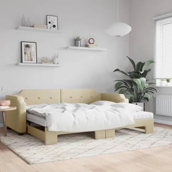 Daybed med udtræk og madras 90x200 cm - creme