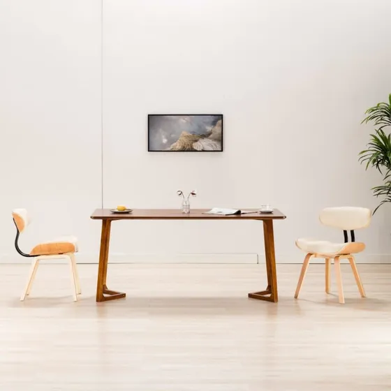 Spisebordsstole 2 stk. bjet tr & creme kunstlder