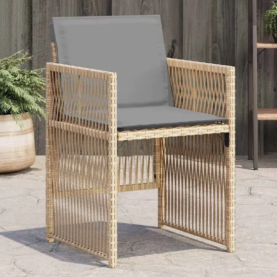 Havestole 4 stk. i polyrattan med hynder, blandet beige