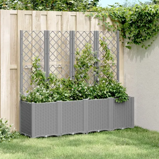 Plantekasse med espalier 160x40x140 cm - Lysegrå PP