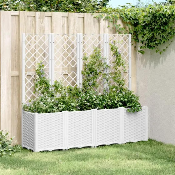 Plantekasse med espalier 160x40x140 cm - hvid PP