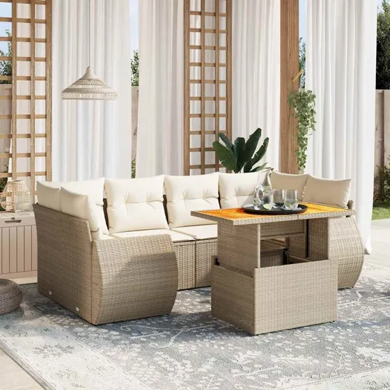Havesofasæt 7 dele i polyrattan - beige