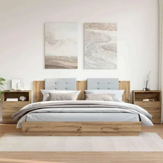 Sengeborde 2 stk. 50x32x60 cm i konstrueret træ (kunsteg)