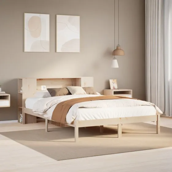 Seng med bogreol 160x200 cm i massivt fyrretræ