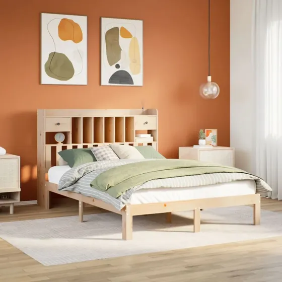 Seng med reol 140x200 cm i massivt fyrretræ (uden madras)