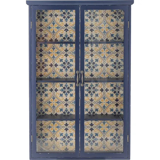 Hazem vitrineskab, blå fyrretræ - 2 glaslåger, 3 hylder