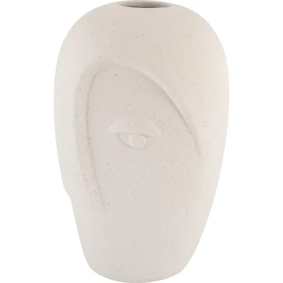 Sandfarvet keramikvase med ansigt, rund (19,5 cm)