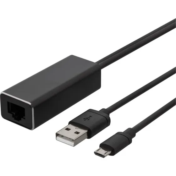 Deltaco Ethernet-adapter til Chromecast/Smart TV, USB-A/Micro-B, 100Mbps