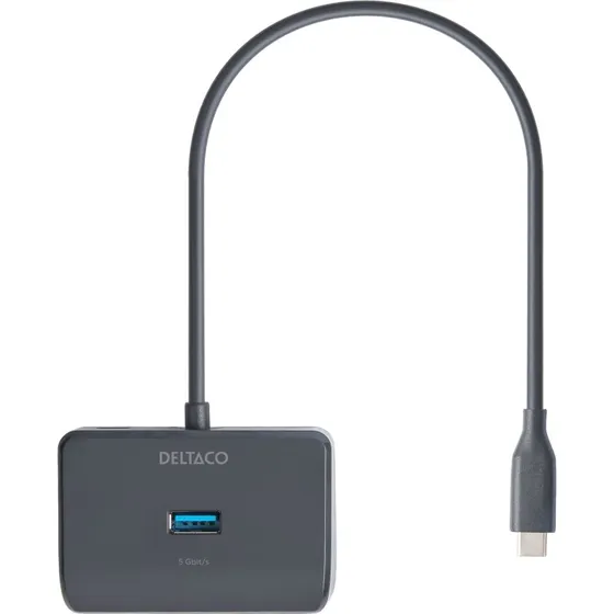 Deltaco USB-C Hub 4x USB-A 5 Gbps (med ekstra strm)