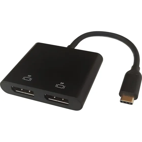 Deltaco USB-C MST Hub 2x 4K@60Hz DP Sort (0,1 m)