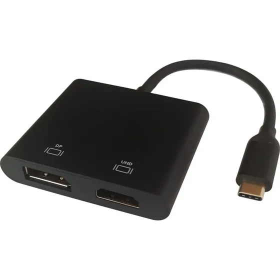 Deltaco USB-C MST Hub 24K@60Hz HDMI+DP - Sort, 0,1m