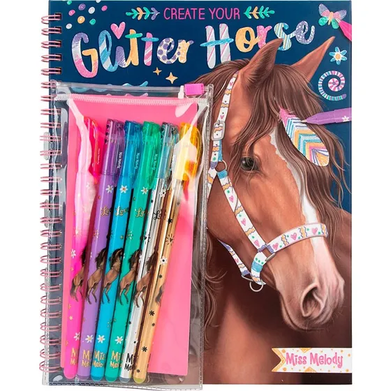 Miss Melody Glitter Horse farvebog med 6 gelpenne