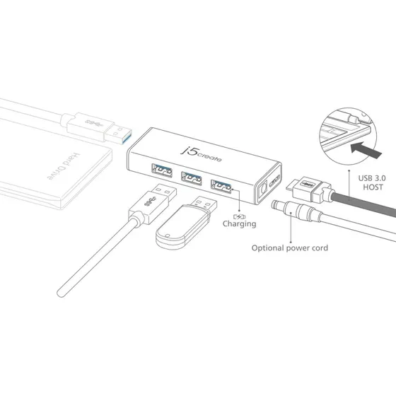 j5create JUH340 4-port USB 3.0 Mini Hub  Sort
