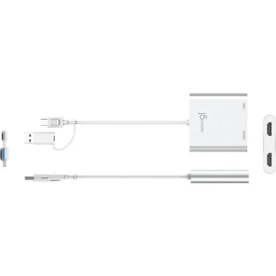 j5create USB-C til Dual HDMI-adapter 20 cm, slv