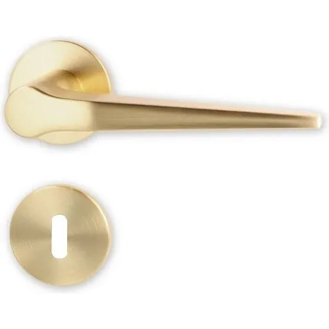 Funk dørhåndtag i børstet messing med roset og nøgleskilt