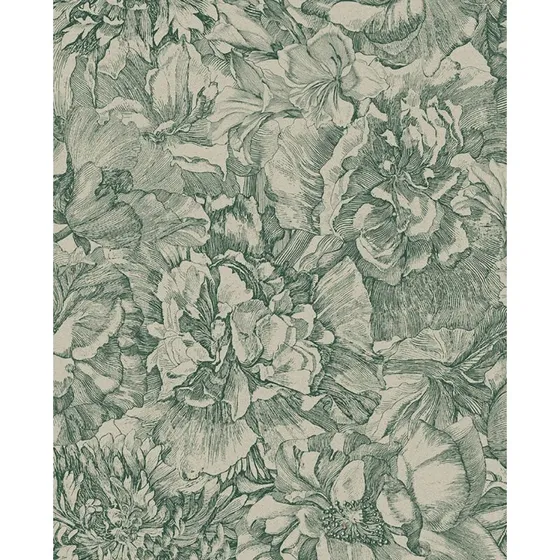 Eijffinger Museum 307346 – Flower Sketch creme/grøn 0,52x10 m