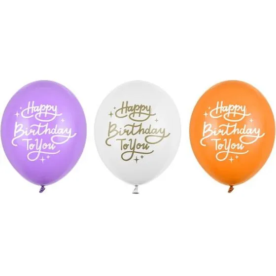 Happy Birthday 50 stk. fødselsdagsballoner 30 cm – hvid, mandarin, lavendel