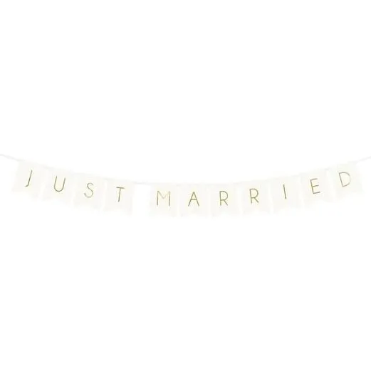 Just Married Banner Hvid/Guld 155 cm