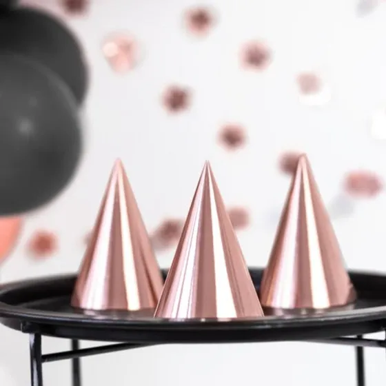 Party Rose Guld partyhatte, metallisk 6 stk (16×10 cm)