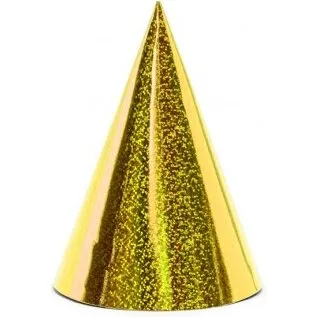 Partyhatte holografisk guld, 6 stk.