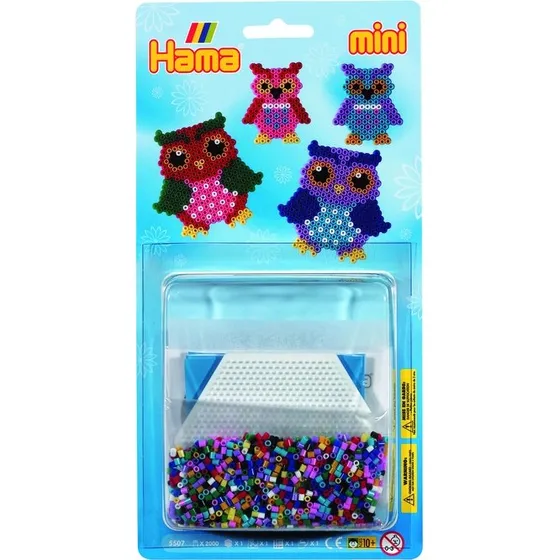 Hama Mini Perlesæt - Ugler (2000 perler + plade)