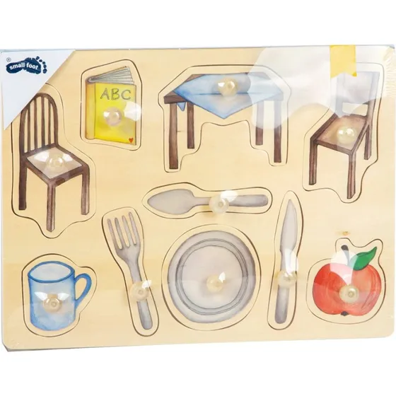 Knoppuslespil i tr  Hverdagsobjekter, 10 brikker