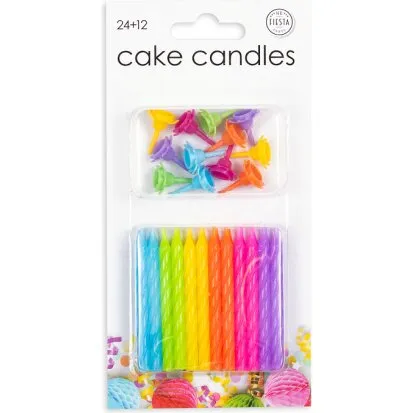 Kagelys i farver med holdere, 24 stk/12 holdere