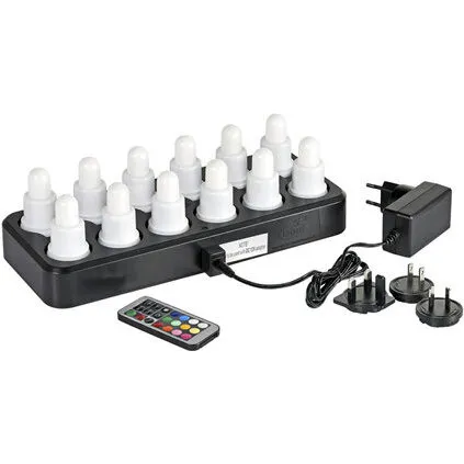 Duni LED-lys multi-farve genopladelig B40×H70 mm m/fjernbetjening (12 stk)