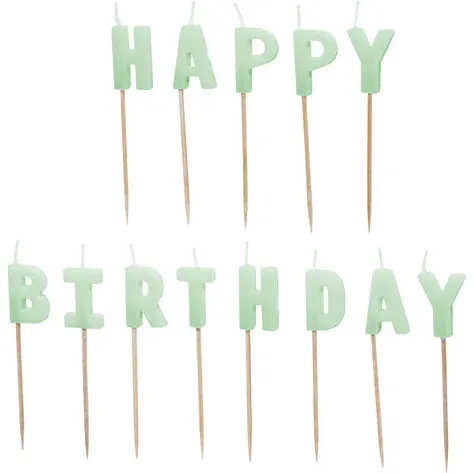 Fødselsdagslys 13 stk. lysegrøn 'Happy Birthday' (2,5 cm)